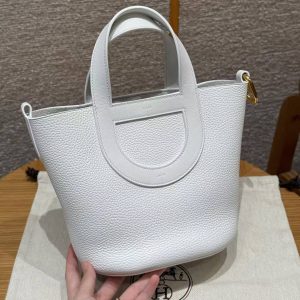 Hermes In the Loop 18 Bag Handmade In Taurillon Clemence Leather Gold Hardware 01 Blanc