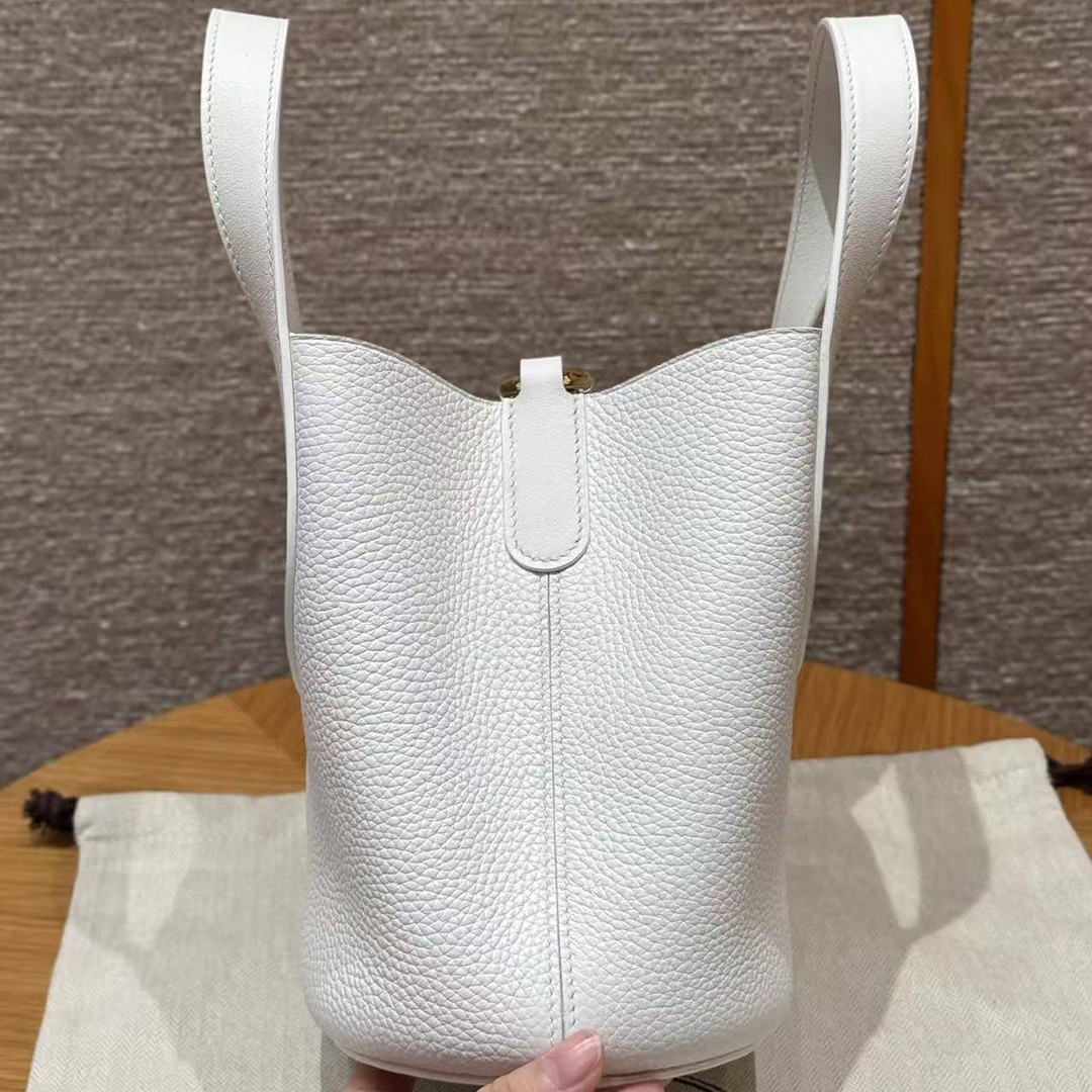 Hermes In the Loop 18 Bag Handmade In Taurillon Clemence Leather Gold Hardware 01 Blanc - Image 16