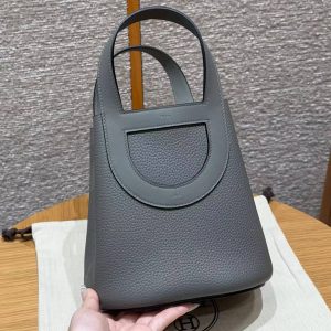 Hermes In the Loop 18 Bag Handmade In Taurillon Clemence Leather Gold Hardware 0L Gris Meyer - Image 2