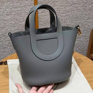 Hermes In the Loop 18 Bag Handmade In Taurillon Clemence Leather Gold Hardware 0L Gris Meyer - Image 11