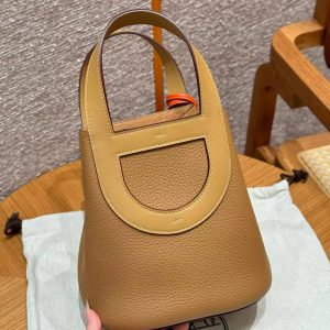 Hermes In the Loop 18 Bag Handmade In Taurillon Clemence Leather Gold Hardware 4B Biscuit - Image 2