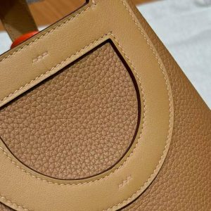 Hermes In the Loop 18 Bag Handmade In Taurillon Clemence Leather Gold Hardware 4B Biscuit - Image 9