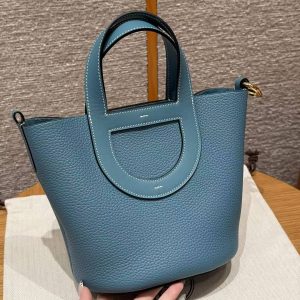 Hermes In the Loop 18 Bag Handmade In Taurillon Clemence Leather Gold Hardware 75 Blue Jean - Image 2