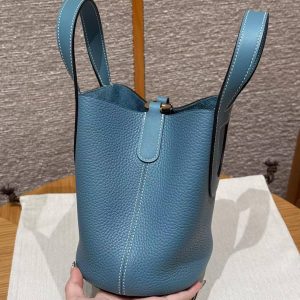 Hermes In the Loop 18 Bag Handmade In Taurillon Clemence Leather Gold Hardware 75 Blue Jean - Image 16