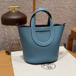 Hermes In the Loop 18 Bag Handmade In Taurillon Clemence Leather Gold Hardware 75 Blue Jean - Image 5
