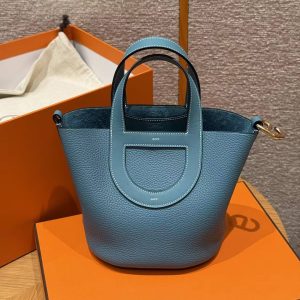 Hermes In the Loop 18 Bag Handmade In Taurillon Clemence Leather Gold Hardware 75 Blue Jean - Image 4
