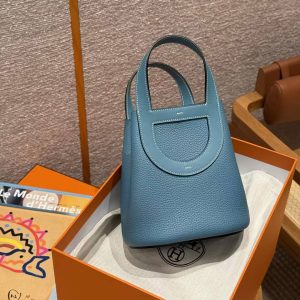 Hermes In the Loop 18 Bag Handmade In Taurillon Clemence Leather Gold Hardware 75 Blue Jean - Image 3