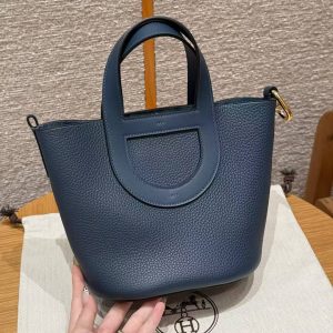 Hermes In the Loop 18 Bag Handmade In Taurillon Clemence Leather Gold Hardware 7P Blue De Presse - Image 2
