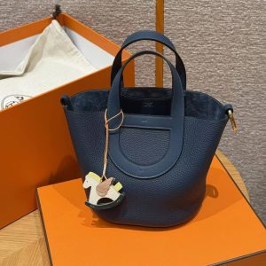 Hermes In the Loop 18 Bag Handmade In Taurillon Clemence Leather Gold Hardware 7P Blue De Presse - Image 4