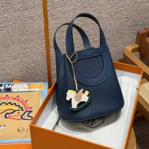 Hermes In the Loop 18 Bag Handmade In Taurillon Clemence Leather Gold Hardware 7P Blue De Presse - Image 3