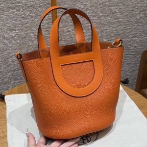 Hermes In the Loop 18 Bag Handmade In Taurillon Clemence Leather Gold Hardware 8V Orange Poppy - Image 10