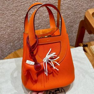 Hermes In the Loop 18 Bag Handmade In Taurillon Clemence Leather Gold Hardware 8v Orange Poppy - Image 2