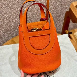 Hermes In the Loop 18 Bag Handmade In Taurillon Clemence Leather Gold Hardware 8v Orange Poppy - Image 16