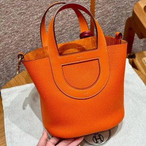 Hermes In the Loop 18 Bag Handmade In Taurillon Clemence Leather Gold Hardware 8v Orange Poppy - Image 6