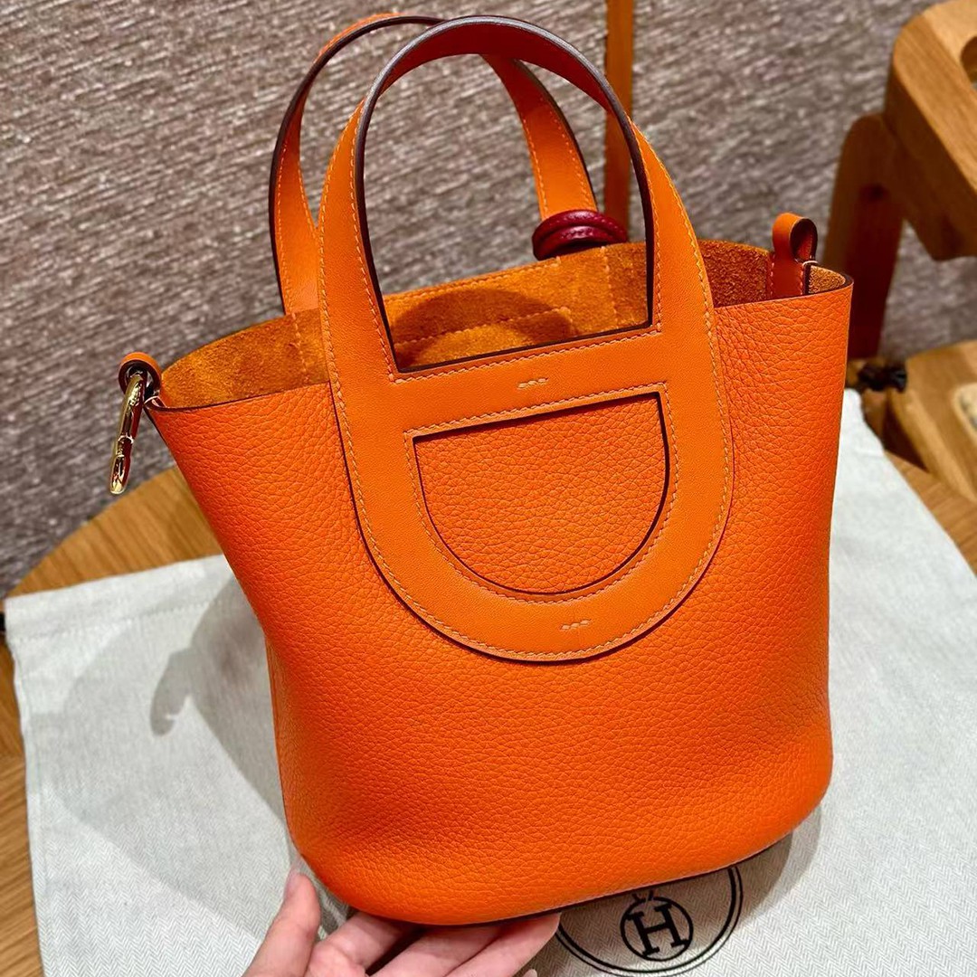 Hermes In the Loop 18 Bag Handmade In Taurillon Clemence Leather Gold Hardware 8v Orange Poppy - Image 6