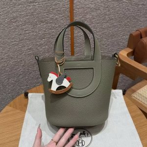 Hermes In the Loop 18 Bag Handmade In Taurillon Clemence Leather Gold Hardware Q1 Sauge - Image 2