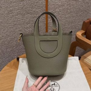 Hermes In the Loop 18 Bag Handmade In Taurillon Clemence Leather Gold Hardware Q1 Sauge - Image 16