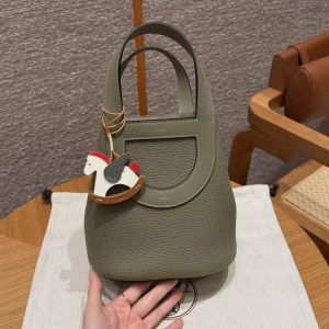 Hermes In the Loop 18 Bag Handmade In Taurillon Clemence Leather Gold Hardware Q1 Sauge
