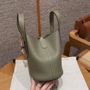 Hermes In the Loop 18 Bag Handmade In Taurillon Clemence Leather Gold Hardware Q1 Sauge - Image 12