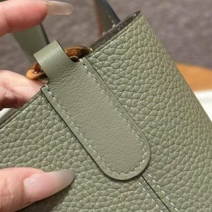 Hermes In the Loop 18 Bag Handmade In Taurillon Clemence Leather Gold Hardware Q1 Sauge - Image 7