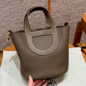 Hermes In the Loop 18 Bag Handmade In Taurillon Clemence Leather Gold Hardware ck18 Etoupe - Image 13