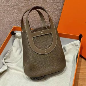 Hermes In the Loop 18 Bag Handmade In Taurillon Clemence Leather Gold Hardware ck18 Etoupe - Image 3
