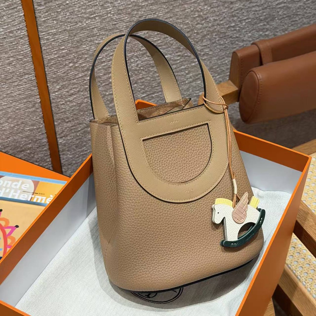 Hermes In the Loop 18 Bag Handmade In Taurillon Clemence Leather Silver Hardware 0M Chai