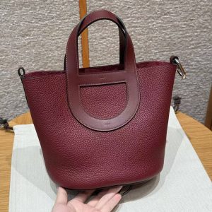Hermes In the Loop 18 Bag Handmade In Taurillon Clemence Leather Silver Hardware 55 Rouge H - Image 8