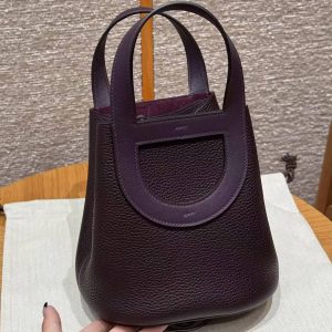 Hermes In the Loop 18 Bag Handmade In Taurillon Clemence Leather Silver Hardware 59 Raisin - Image 16