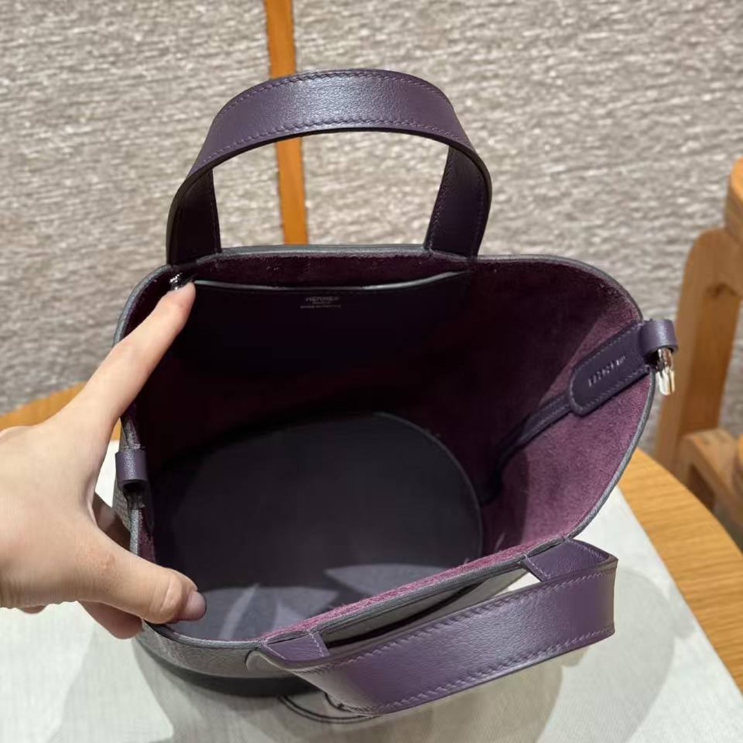 Hermes In the Loop 18 Bag Handmade In Taurillon Clemence Leather Silver Hardware 59 Raisin - Image 14