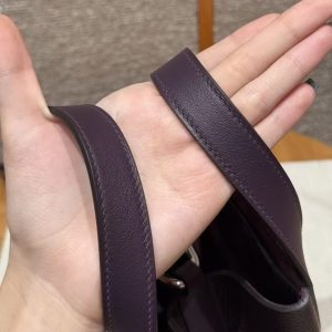 Hermes In the Loop 18 Bag Handmade In Taurillon Clemence Leather Silver Hardware 59 Raisin - Image 10