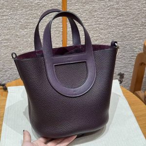 Hermes In the Loop 18 Bag Handmade In Taurillon Clemence Leather Silver Hardware 59 Raisin - Image 9