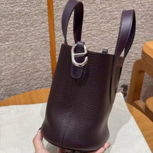 Hermes In the Loop 18 Bag Handmade In Taurillon Clemence Leather Silver Hardware 59 Raisin - Image 7
