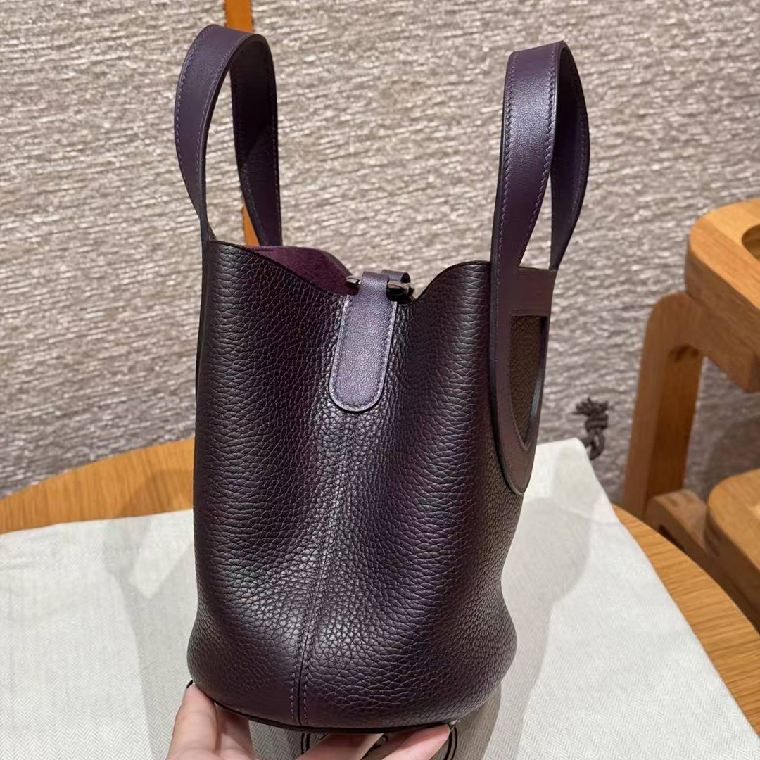 Hermes In the Loop 18 Bag Handmade In Taurillon Clemence Leather Silver Hardware 59 Raisin - Image 6