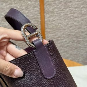 Hermes In the Loop 18 Bag Handmade In Taurillon Clemence Leather Silver Hardware 59 Raisin - Image 5
