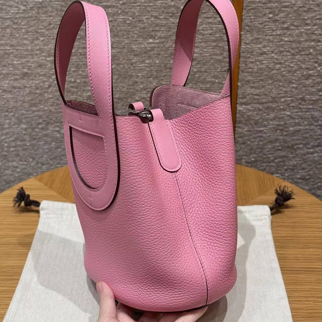 Hermes In the Loop 18 Bag Handmade In Taurillon Clemence Leather Silver Hardware 5P Pink - Image 16