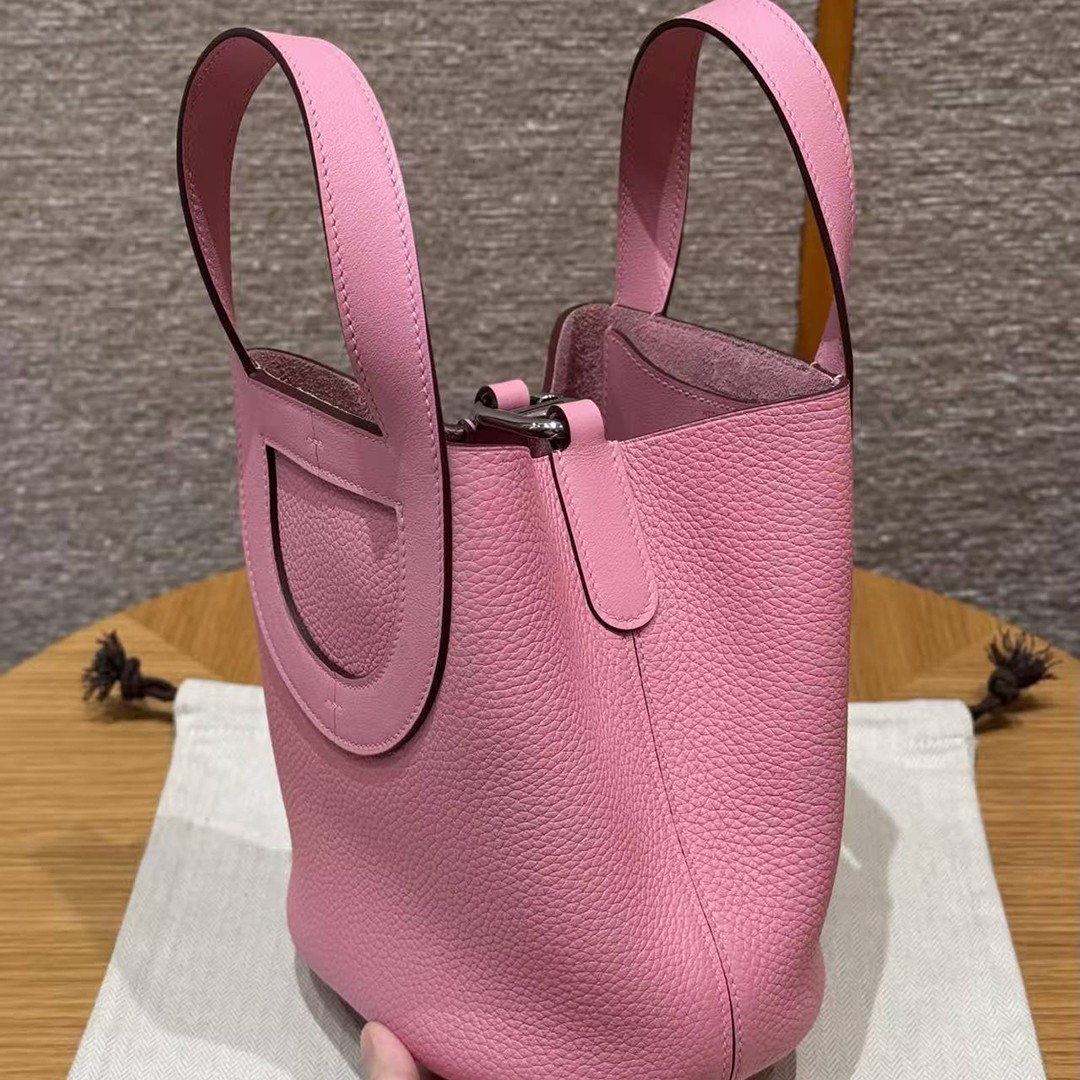 Hermes In the Loop 18 Bag Handmade In Taurillon Clemence Leather Silver Hardware 5P Pink - Image 15