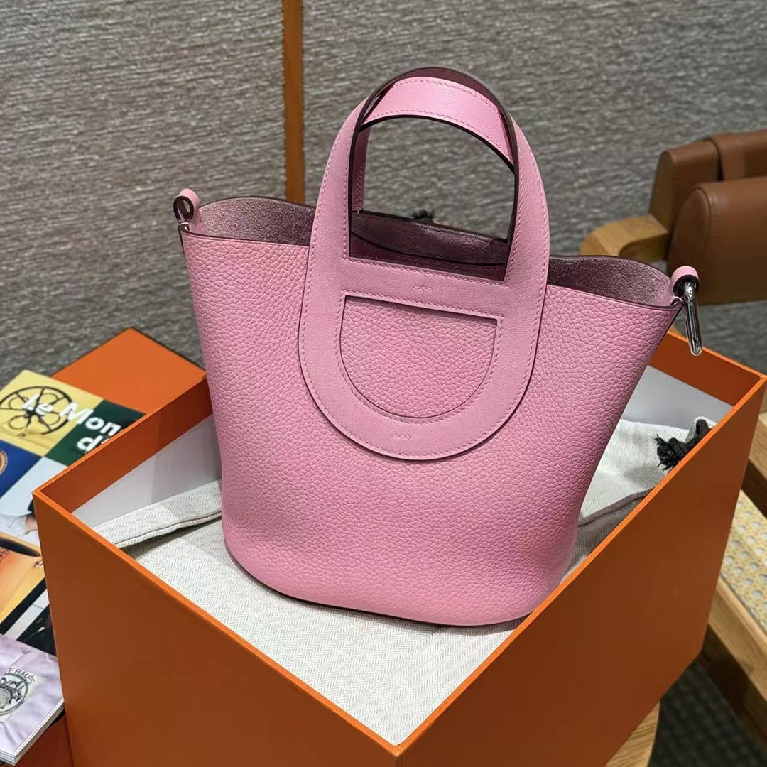 Hermes In the Loop 18 Bag Handmade In Taurillon Clemence Leather Silver Hardware 5P Pink - Image 8