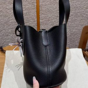 Hermes In the Loop 18 Bag Handmade In Taurillon Clemence Leather Silver Hardware 89 Noir - Image 21