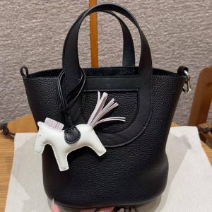 Hermes In the Loop 18 Bag Handmade In Taurillon Clemence Leather Silver Hardware 89 Noir - Image 19