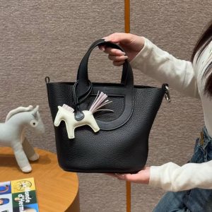 Hermes In the Loop 18 Bag Handmade In Taurillon Clemence Leather Silver Hardware 89 Noir - Image 3