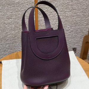 Hermes In the Loop 18 Bag Handmade In Taurillon Clemence Leather Silver Hardware N5 Cassis - Image 2