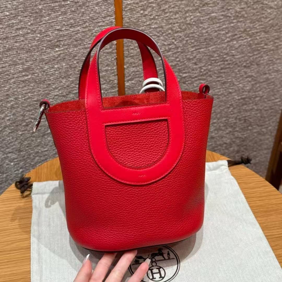 Hermes In the Loop 18 Bag Handmade In Taurillon Clemence Leather Silver Hardware Q5 Rouge Casque - Image 8