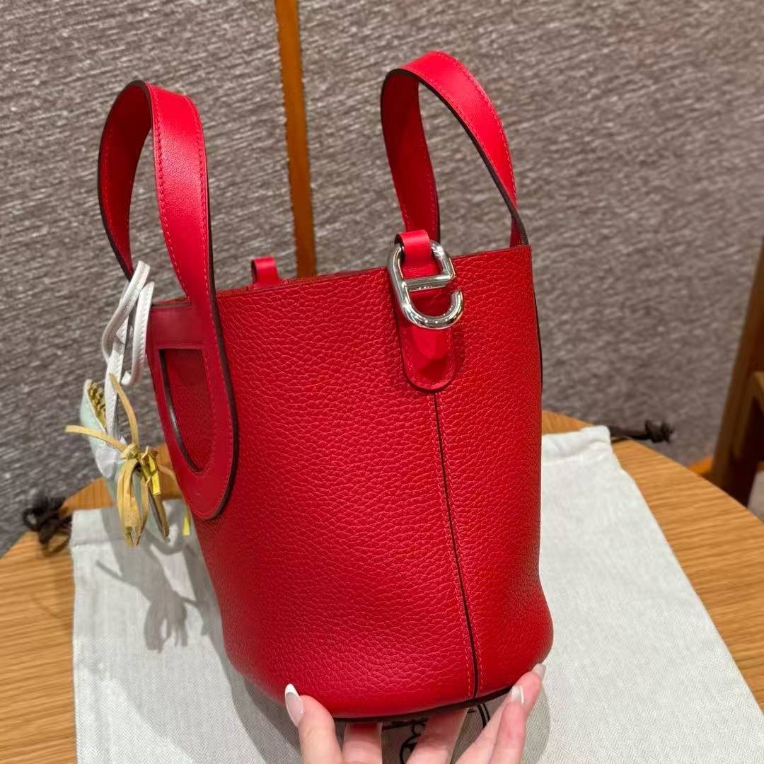 Hermes In the Loop 18 Bag Handmade In Taurillon Clemence Leather Silver Hardware Q5 Rouge Casque - Image 7
