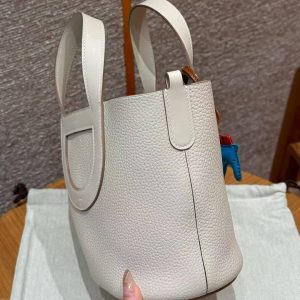 Hermes In the Loop 18 Bag Handmade In Taurillon Clemence Leather Silver Hardware ck10 Craie - Image 14