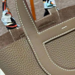 Hermes In the Loop 18 Bag Handmade In Taurillon Clemence Leather Silver Hardware ck18 Etoupe - Image 5