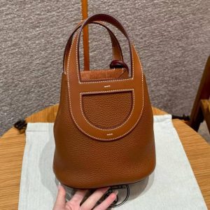 Hermes In the Loop 18 Bag Handmade In Taurillon Clemence Leather Silver Hardware ck37 Gold - Image 2