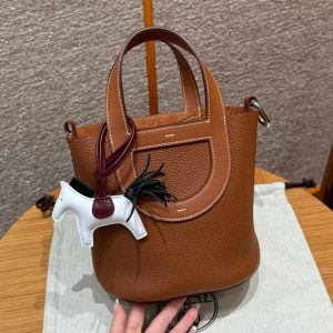 Hermes In the Loop 18 Bag Handmade In Taurillon Clemence Leather Silver Hardware ck37 Gold - Image 9
