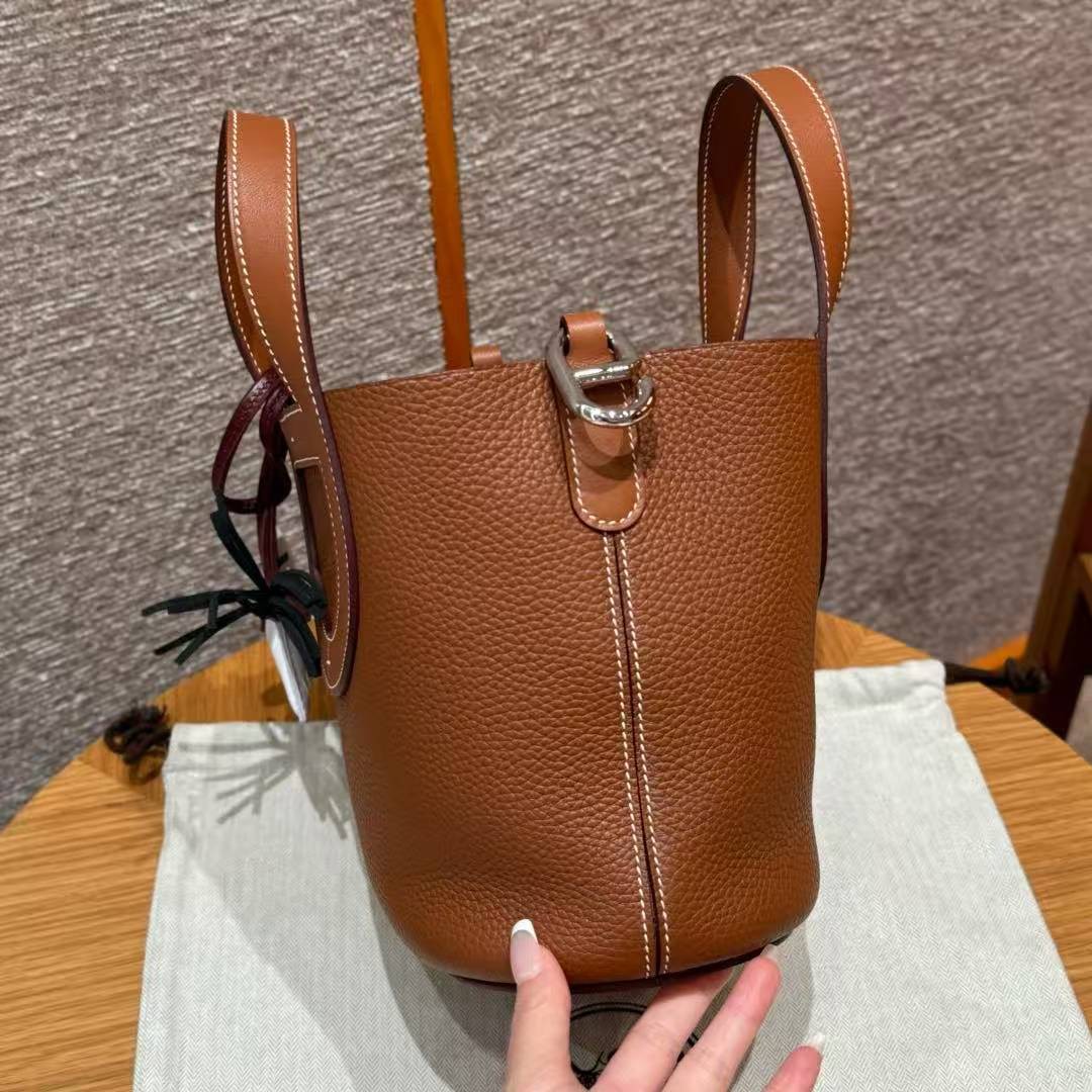 Hermes In the Loop 18 Bag Handmade In Taurillon Clemence Leather Silver Hardware ck37 Gold - Image 7