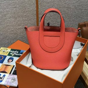 Hermes In the Loop 18 Bag Handmade In Taurillon Clemence Leather Sliver Hardware 0E Rose Texas - Image 10